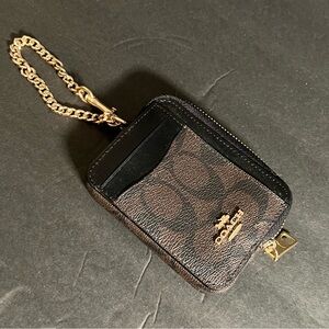 Coach zip card case with gold chain accent